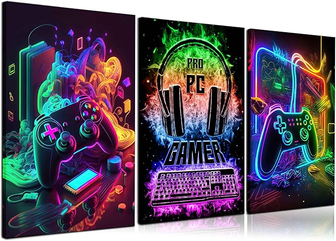 3Pcs Cool Gaming Wall Art Retro Video Gamer watercolor Posters Pictures - Image 7
