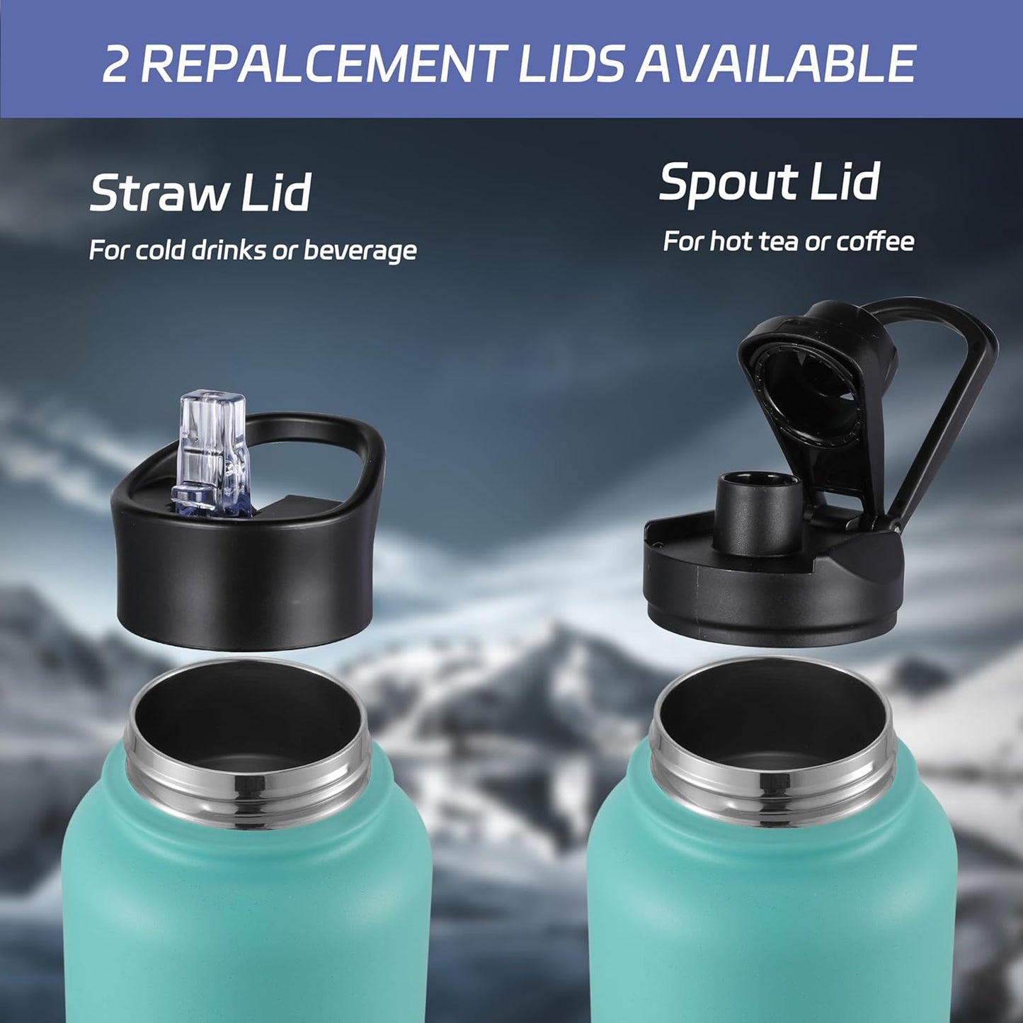 HASLE OUTFITTERS 40oz Stainless Steel Water Bottle, Vacuum Insulated Double Walled Leak Proof Sports Water Bottle with 2 Lids (Straw and Spout Lid) Keep Cold and Hot(Green Blue Gradient,1)