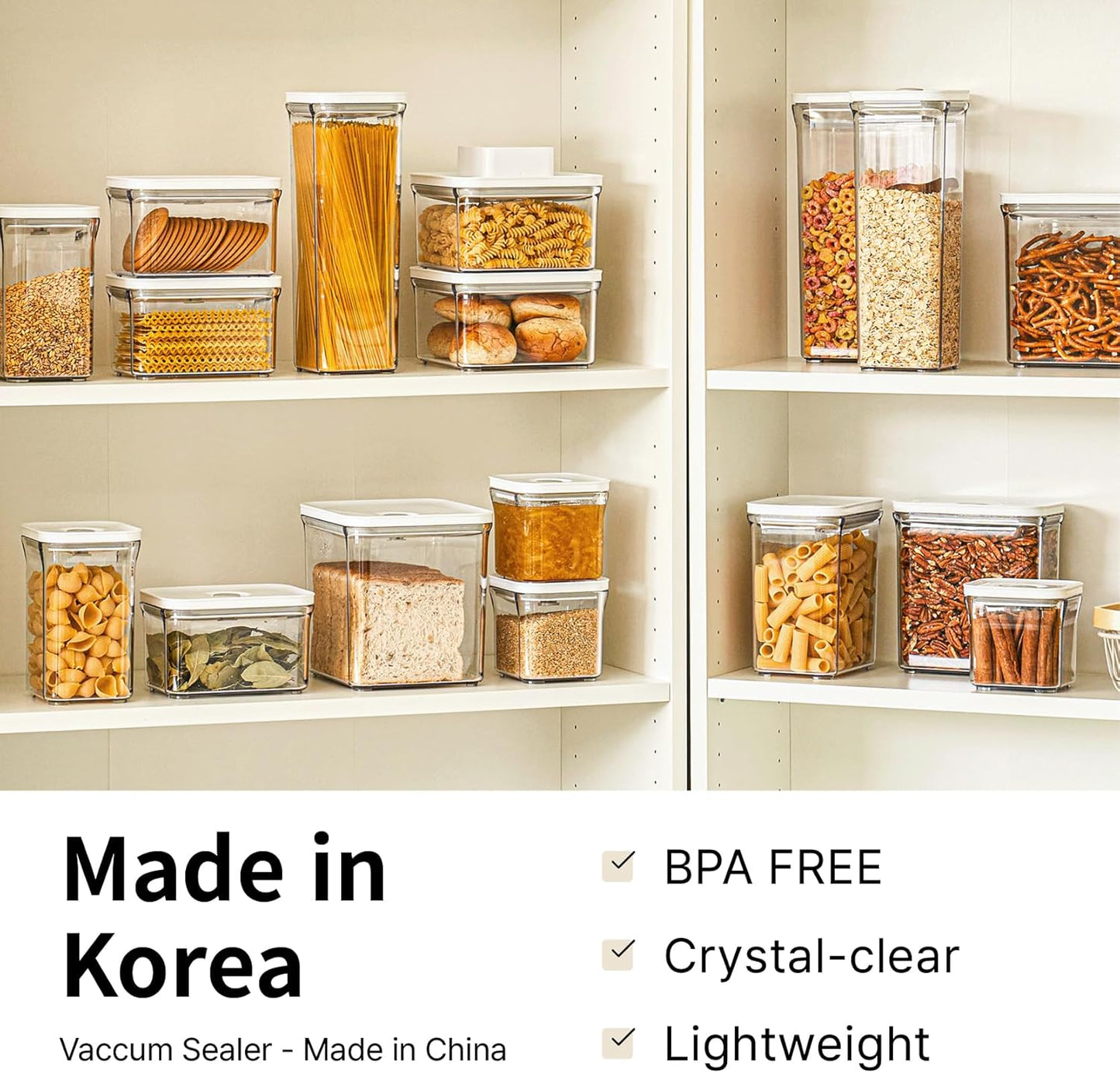 VAKUEN Premium Airtight Food Storage Containers Mega 8P/Set. Total 46.11cup, 7pcs Container and Vacuum Sealer. Smart One-Click Seal Lid, Patented Double Silicone Lining, 100% Leak Proof, BPA-FREE