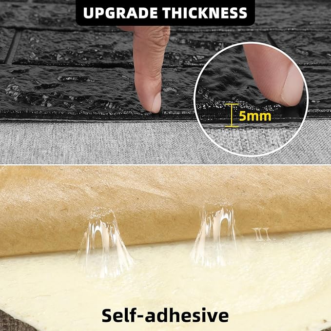 40 PCS 3D Wall Panels Peel and Stick Faux Foam 11.8"*11.8" Black Brick Wallpaper - Image 3