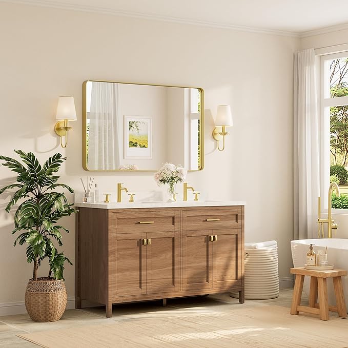 TETOTE 48 x 30 Inch Bathroom Mirror, Brushed Gold Metal Framed Wall Mounted - Image 2