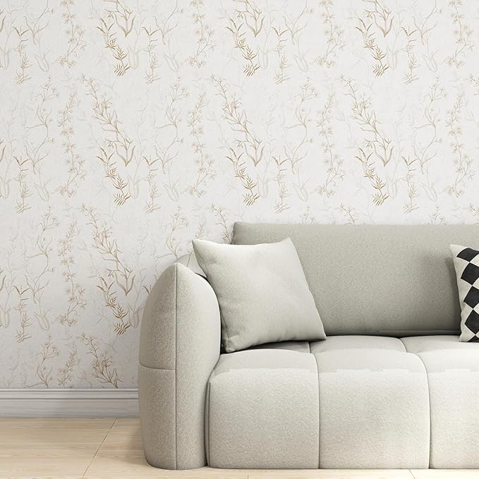 Timeet Botanical Floral Peel and Stick Wallpaper Beige Wildflower Self Adhesive - Image 4