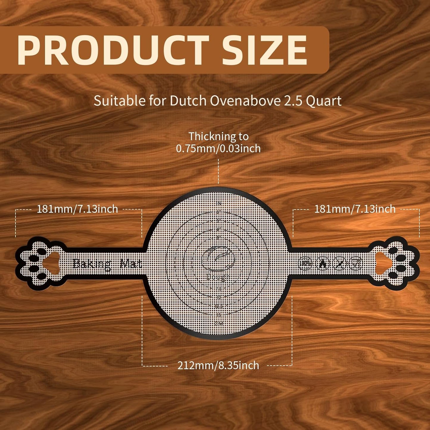 2-Pack Silicone Bread Sling for Dutch Oven – Fits 4–7 Qt Round Dutch Ovens – Heat Resistant Baking Mat with Handles, 0.7mm Thick, Oven Safe up to 446°F