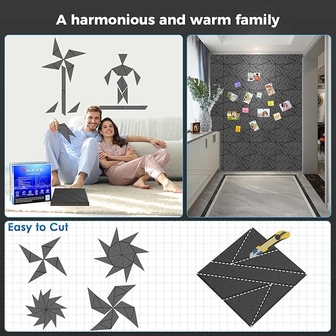12 Pack Large Self-Adhesive Soundproof Wall Panels, 15.7 x 15.7 x 0.47 in Sound - Image 3