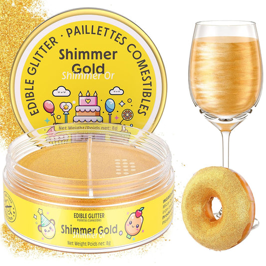Nomeca Edible Glitter for Drinks Cakes, 8 grams Food Grade Luster Dust Sprinkles Glitter for Cake Decorations, DIY Cocktails, Beverages & Cake Decorating, Dessert Cake Topper (7-Shimmer Gold)