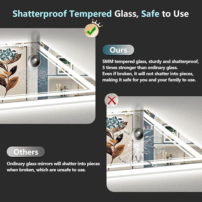 55x40 LED Bathroom Mirror with Lights, Backlit and Front Lit Anti-Fog Lighted - Image 7