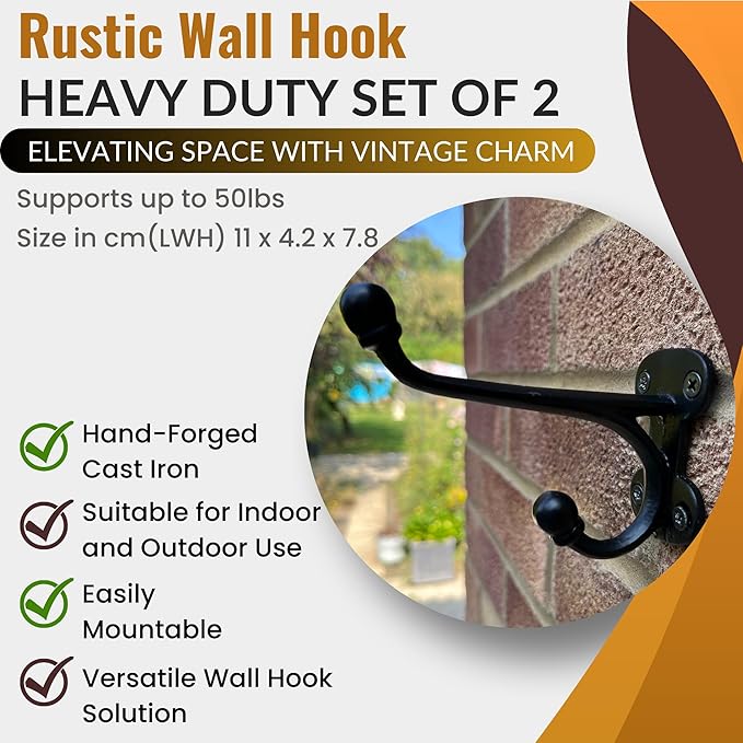Rustic Wall Hooks: Heavy Duty Cast Iron Hooks, Suitable - Image 2