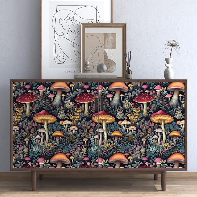 BOKEBEVE Mushroom Wallpaper Peel and Stick Floral Contact Paper Vintage Wall - Image 4