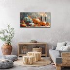 Farmhouse Kitchen Decor Pumpkin Wall Decor Maple Leaves Painting White Orange - Image 2