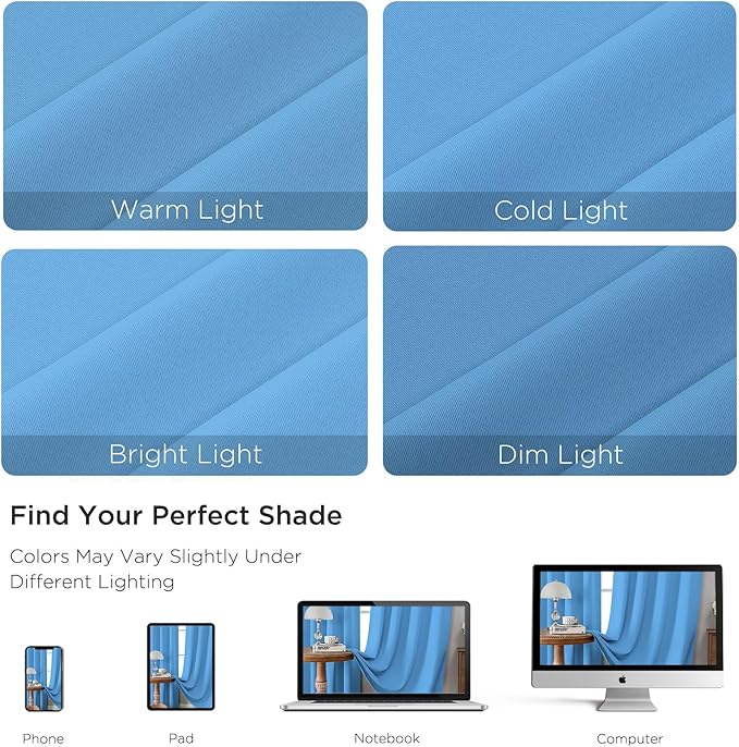 CUCRAF Light Blue Blackout Curtains 90 inch Length 2 Panels Set, Rod Pocket - Image 4