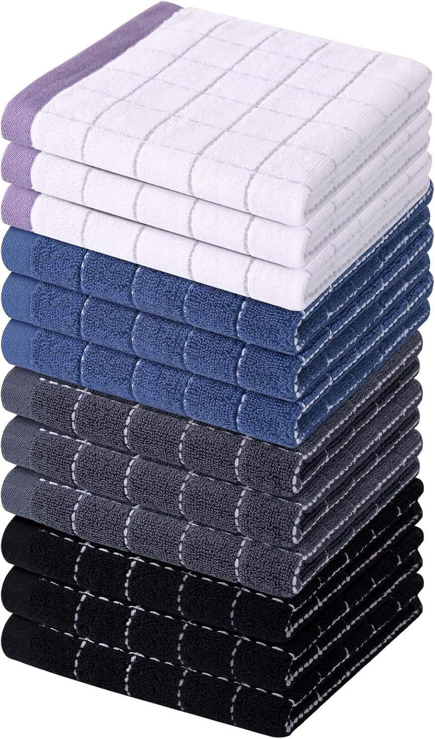 Homaxy 100% Cotton Terry Kitchen Dish Cloths, Ultra Soft and Absorbent Dish Towels for Kitchen, Suitable for Drying and Washing Dishes, 12 Pack, 12 x 12 Inches, Mixed Colour