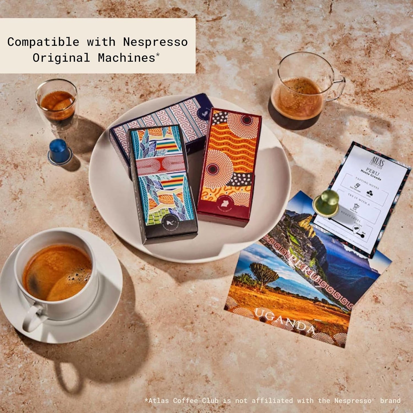 Atlas Coffee Club Espresso Pods Compatible with Nespresso Original– Medium Roast Variety Pack (40 Count)– Aluminum Capsules from Kenya, El Salvador, India & Uganda– Intensity 7–9