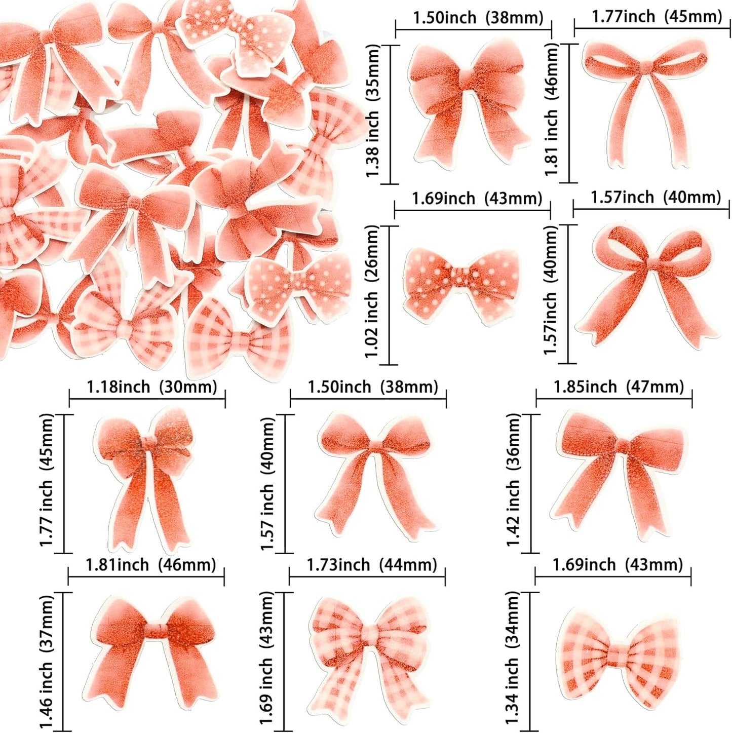 Gyufise 50Pcs Edible Red Bowknot Cupcake Toppers Wafer Paper Bowknot Cake Dessert Picks Baby Shower Princess Cupcake Toppers for Birthday Party Decoration Supplies