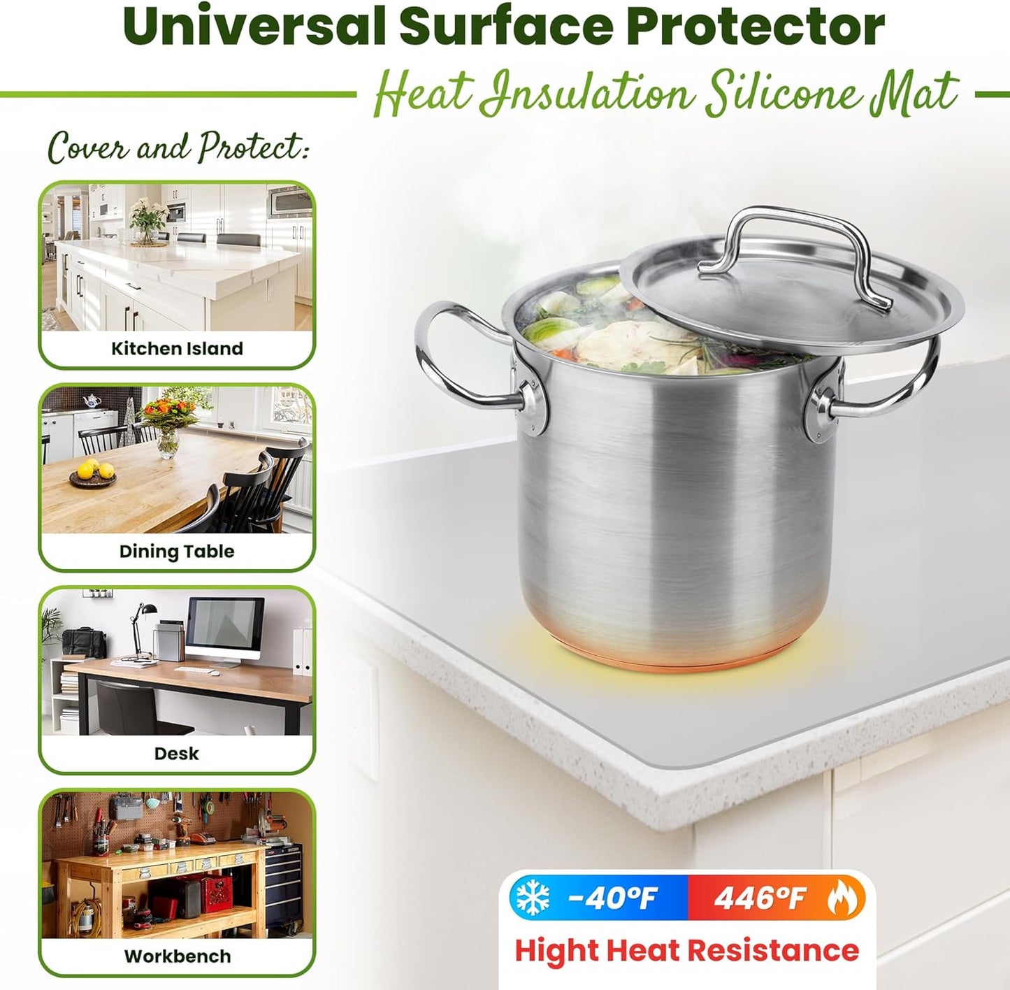 Premium Large Silicone Mat 28" x 20" Silicone Mat Heat Resistant, Kitchen Counter Mat Waterproof for Coffee Machine, Glass Top Stove Cover, Countertop Protector Air Fryer, Baking mat (Light Gray)