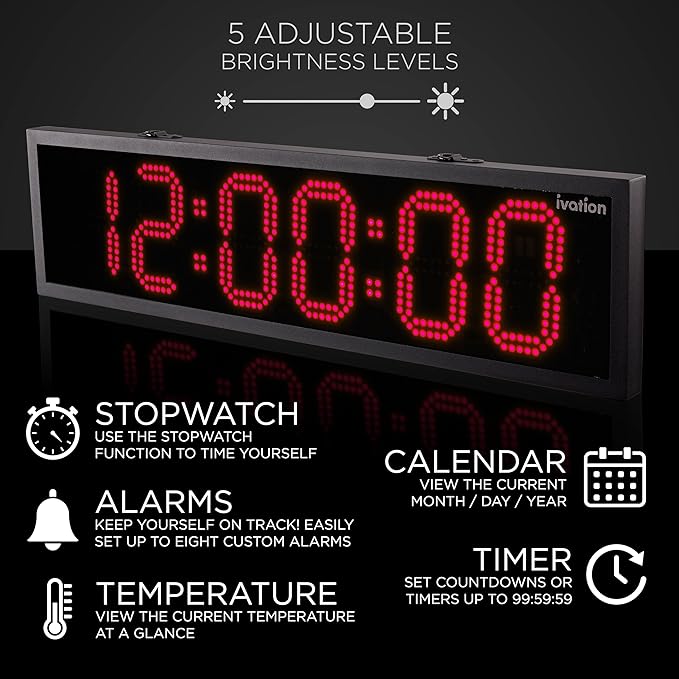 Ivation Oversized 36" Outdoor Waterproof Digital Clock, Auto Time Sync - Image 5