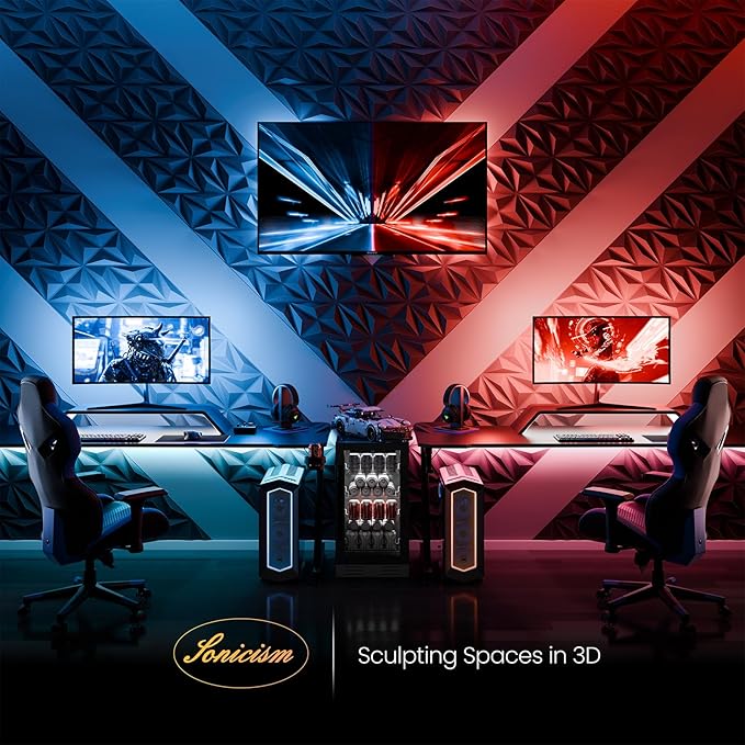 Sonicism Wall Panels Upgrade 32 Pack, 0.7”x11.8”x11.8”Pyramid 3D Wall Panels - Image 3