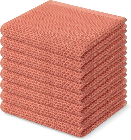 Homaxy 100% Cotton Waffle Weave Kitchen Dish Cloths, Ultra Soft Absorbent Quick Drying Dish Towels, 12 x 12 Inches, 8-Pack, Coral