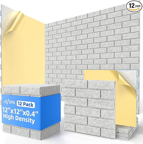 12 Pack Acoustic Panels with Self Adhesive, Soundproof Wall Panels, Brick Sound by NEPIS