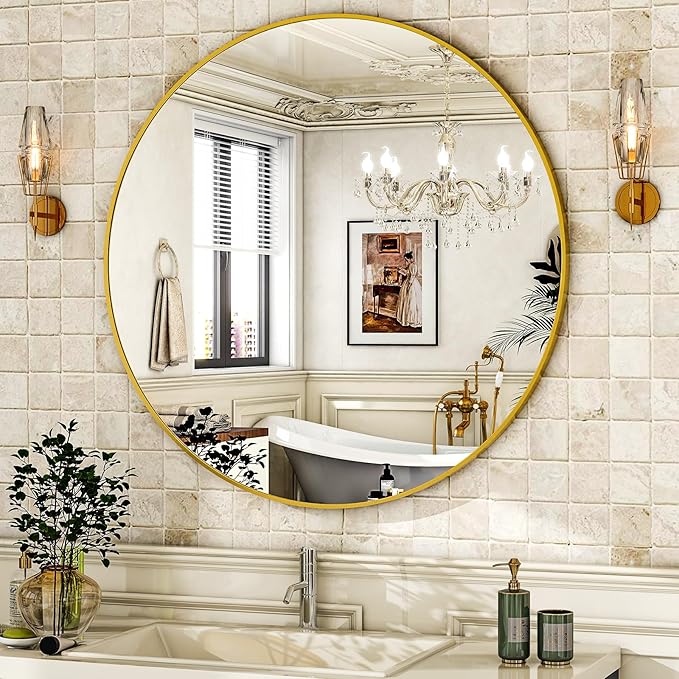 HARRITPURE Round Mirror 19.6 Gold Wall Mounted Circle Mirrors Vanity Mirror - Image 2