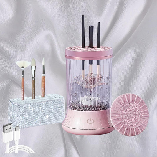 Cordless Electric Paint Brush Cleaner,Rinse Cup,Brush Rinser for Painting, Brush Cleaning Washer Rinser for Acrylic, Watercolor Painting,Bling Brush Holder (1, Bling Pink)