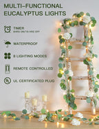 suddus Vines with Lights Plug in, 33ft 100 LED Eucalyptus Garland String Light - Image 2