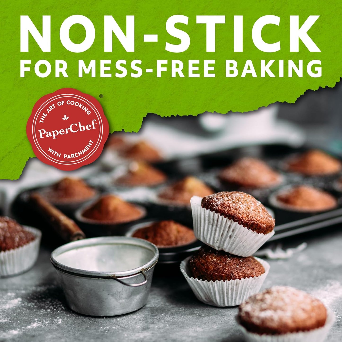 PaperChef - Large Parchment Baking Cups - Easy Release, Non-Stick Paper - 60 Count
