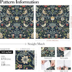 FunStick Navy Blue Floral Wallpaper Peel and Stick Vintage William Morris Green - Image 7
