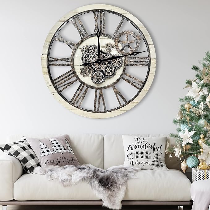The B-Style Large Real Moving Gears Wall Clock 30 inch Rustic Retro Industrial - Image 3
