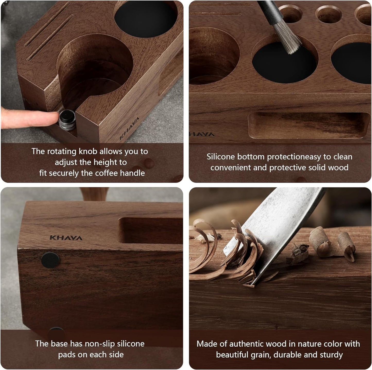 KHAVA Espresso Tamping Station | Wooden Coffee Tamper Station 51-54 mm | Espresso Organizer & Portafilter Holder | Coffee Station Organizer for Countertop | Espresso Accessories for Coffee Bar, Brown