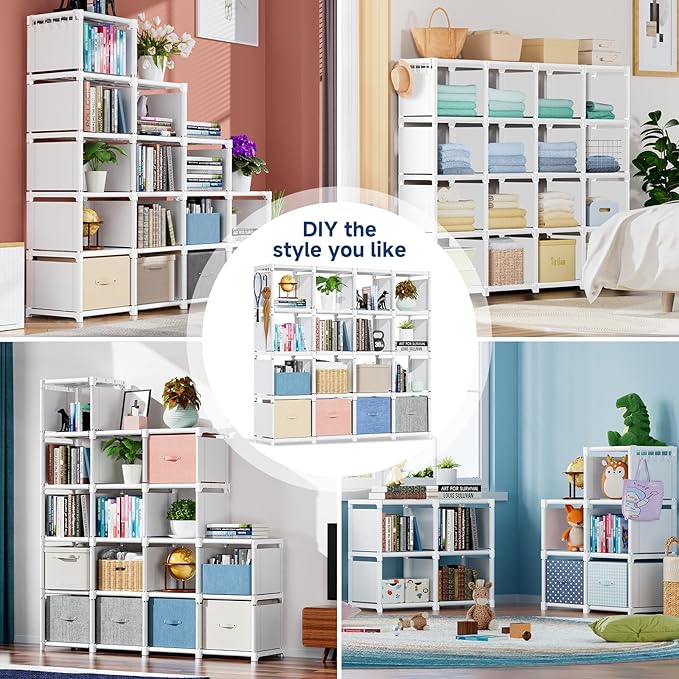 Mavivegue Book Shelf, 16 Cube Storage Organizer, Metal Cube Bookshelf, DIY - Image 7