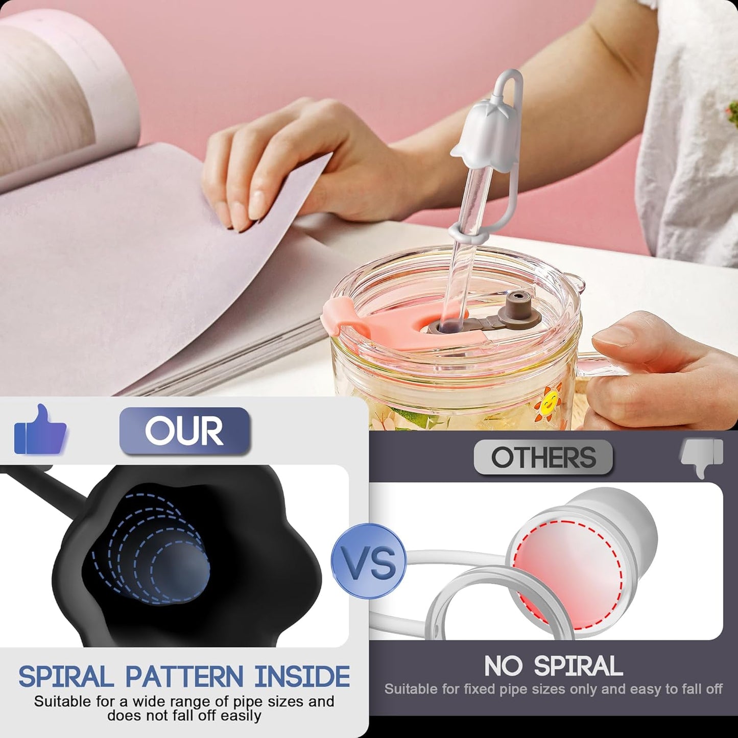 5Pcs Silicone Straw Cover Cap for Stanley Tumbler Cup, Reusable Drinking Straw Covers Easy to Clean, Dust-Proof Flower Straw Topper Compatible for 6-10m/0.23-0.4inch Straws (Multi color C)