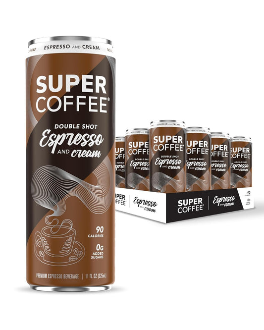 SUPER COFFEE Espresso, Iced Keto Coffee (0g Added Sugar, 90 Calories) [Espresso & Cream] 11 Fl Oz, 12 Pack | Iced Smart Coffee - SoyFree GlutenFree