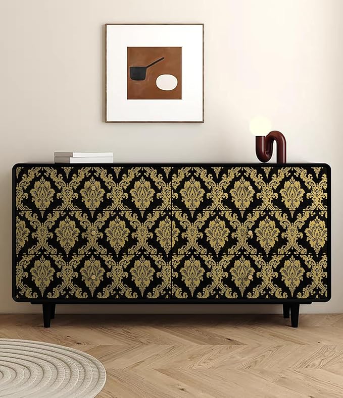 Peel and Stick Wallpaper Black and Yellow Damask Wallpaper - Image 6