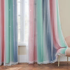 XiDi Curtains for Bedroom Decor, Rainbow Pinkgreen grey34/45 - Image 4