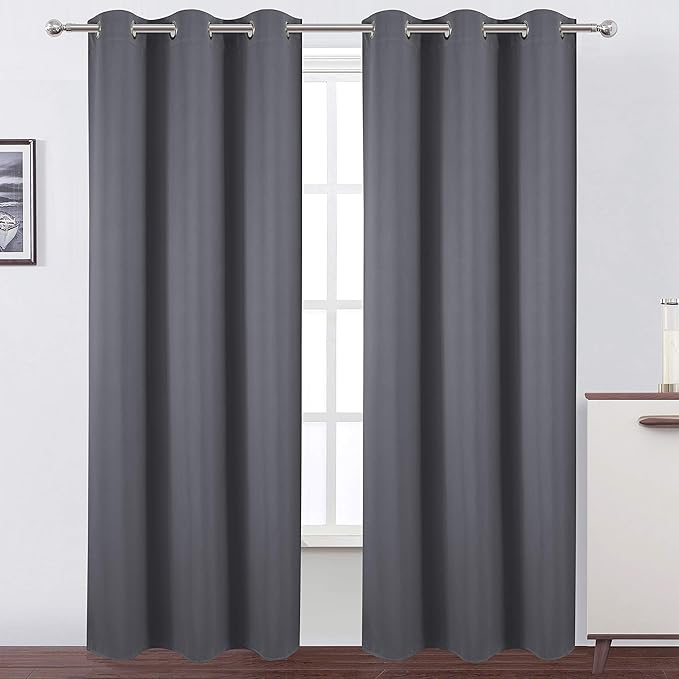 LEMOMO Blackout Curtains 42 x 95 inch/Dark Grey Curtains Set of 2 by Lemomo