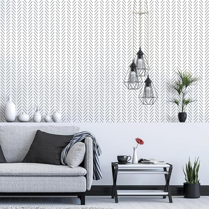 Erfoni Black and White Peel and Stick Wallpaper Modern Herringbone Contact - Image 8
