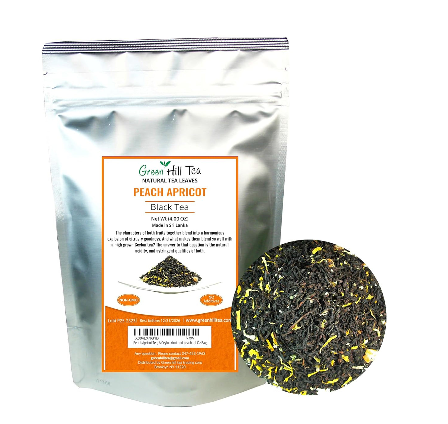 Peach Apricot Iced Tea, Ceylon Black Loose Leaf Tea blended with the essence of Apricot and Peach – 4 Oz Bag