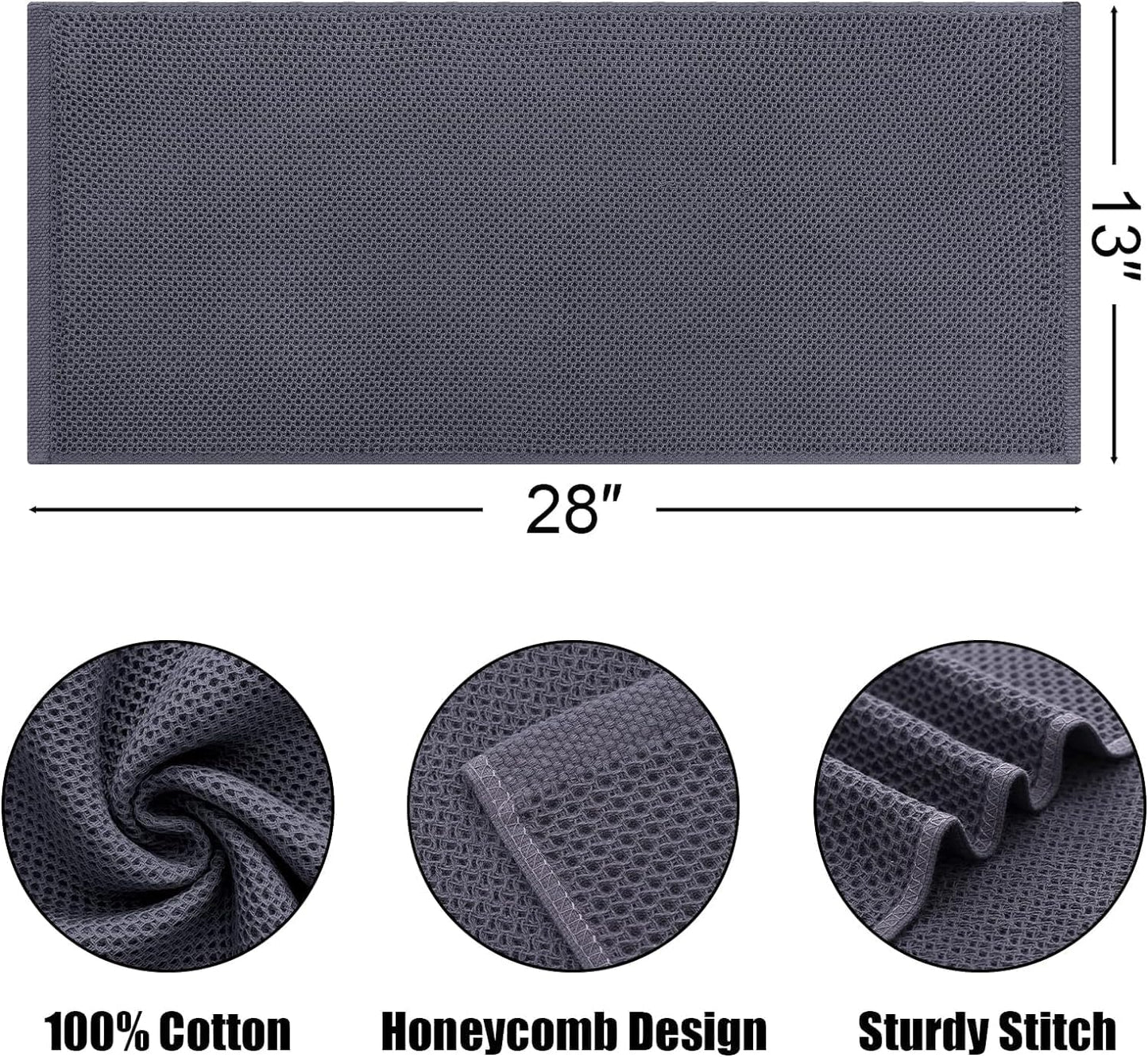 Kitinjoy 100% Cotton Waffle Weave Kitchen Towels, 12-Pack Super Soft and Absorbent Kitchen Dish Towels for Drying Dishes, Kitchen Hand Towels, 13 in x 28 in, Dark Grey