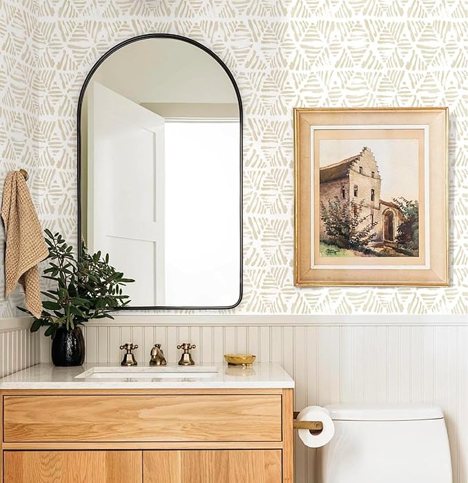 Peel and Stick Wallpaper Boho Wallpaper Geometric Beige and White Contact Paper - Image 3