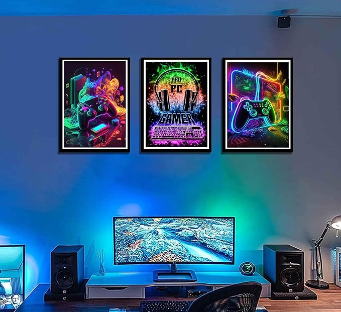 3Pcs Cool Gaming Wall Art Retro Video Gamer watercolor Posters Pictures - Image 2