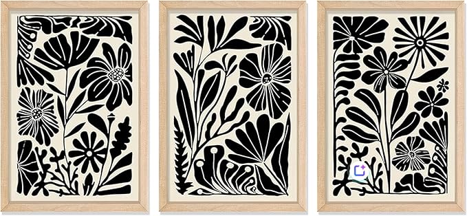 YWJKWLGS Abstract Floral Wall Art Set of 3, 11x16 Inch Black Boho Flower Prints by Unknown