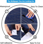 CRE8TIVE Dark Blue Grasscloth Peel and Stick Wallpaper Textured Blue Contact - Image 9
