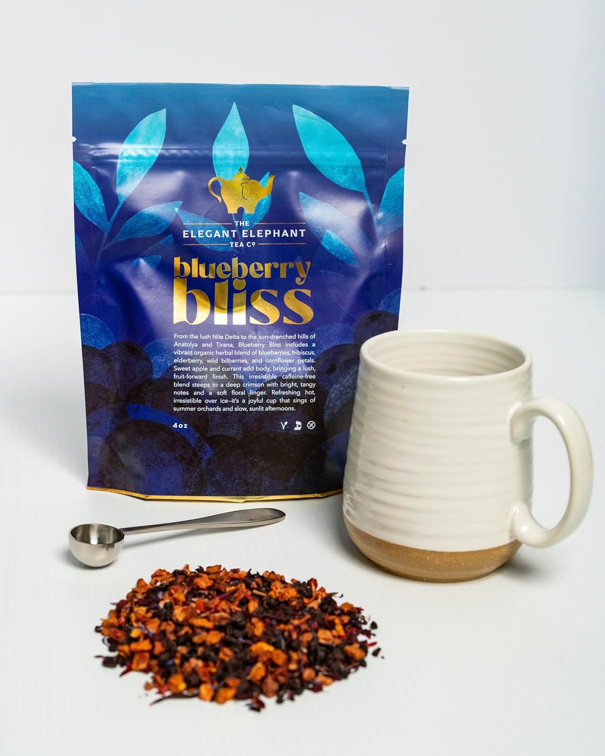 Blueberry Bliss Tea, Organic Loose Leaf Herbal Tea – Real Fruit, Summer Juice, Caffeine-Free, Refreshing Sweet Iced Drink – 4 oz Resealable Bag (Makes 50 Cups)