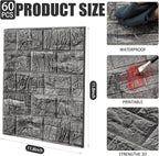 Colarr 60 Pcs 58 Sq ft 3D Wall Panels Peel and Stick Faux Foam 3D Brick - Image 2