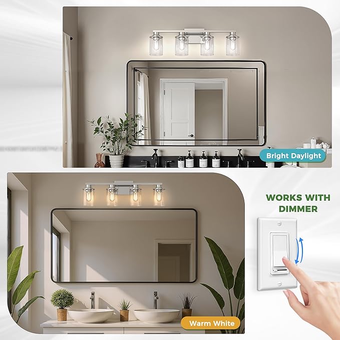 DORESshop 4-Light Vanity Light Fixtures, Chrome Bathroom Light Fixtures Over - Image 3