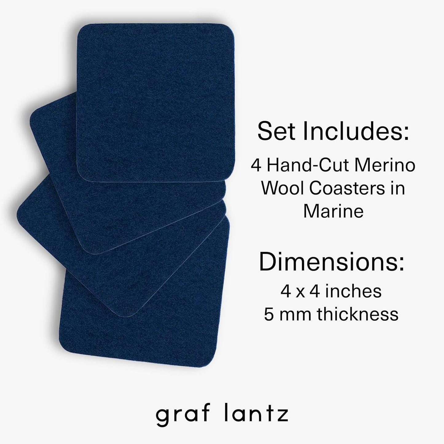 Graf Lantz - Bierfilzl Merino Wool Square Coasters Set of 4 - Marine (4"x4"x5mm) - Absorbs 30% of Weight - Natural German Wool - Heat Resistant, Sustainable, Reusable - Home Decor, Coffee Table Decor