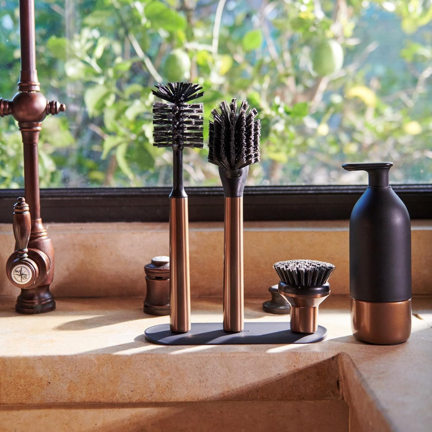 Ionic Brush Set, Magnetized to Stand Upright, Stainless Steel with Replaceable Heads, Bronze