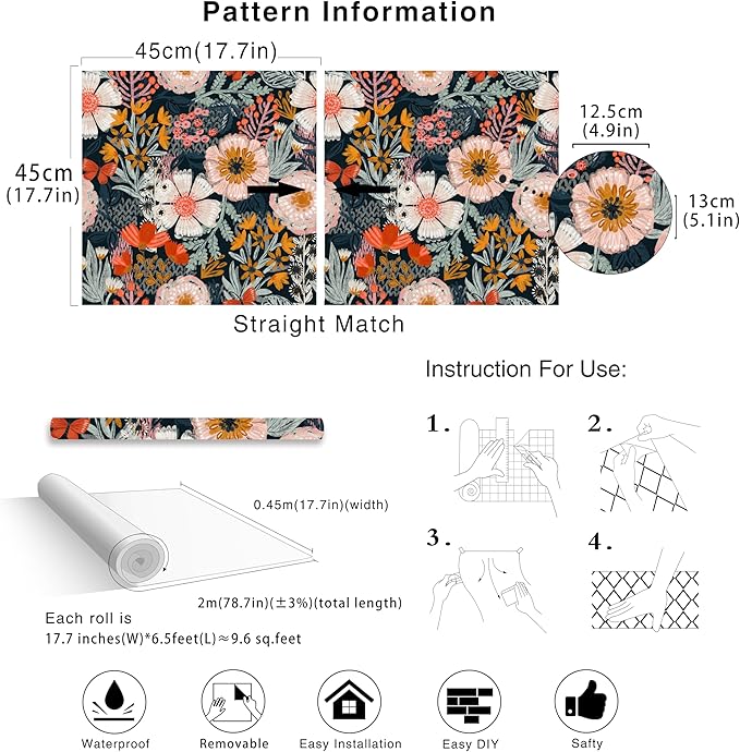 HAOKHOME Boho Peel and Stick Wallpaper Floral Wall Paper Removable - Image 8