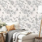 Froluya Black and Cream White Floral Wallpaper Peel and Stick Wallpaper - Image 9