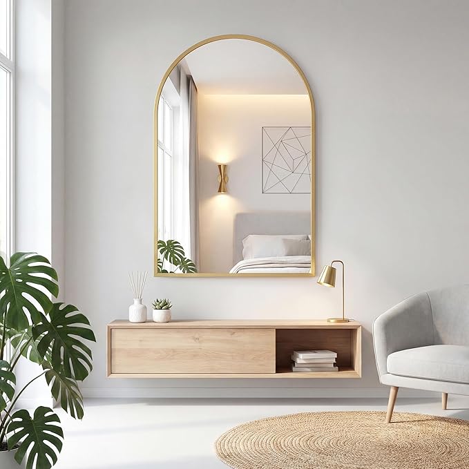 OLIXIS 24x36 Inch Arched Gold Bathroom Mirror - Image 6